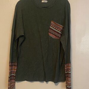 Chic Forest Green Blouse with Patterned Details